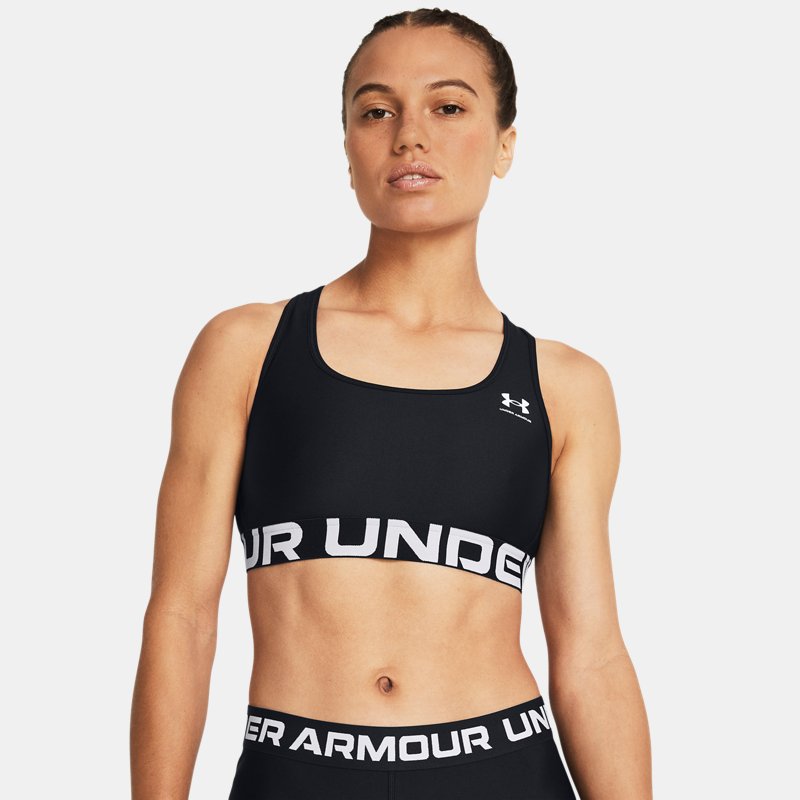 Under Armour Women's HeatGear® Armour Mid Branded Sports Bra Black / White XL